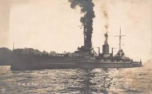 A096 Dampfschiff auf See SMS Panzer Kreuzer Groeben Echtfoto Vintage Postkarte