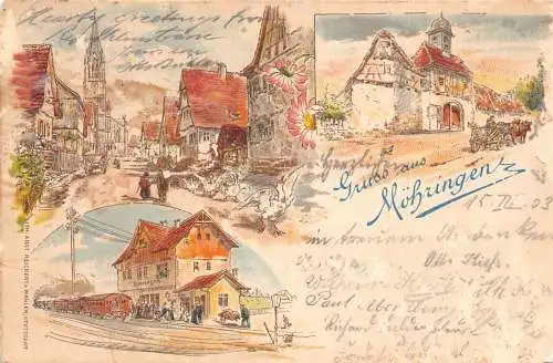 L368 Deutschland 1903 Gruss aus Möhringen Blumen Gans Bahnhof Postkarte