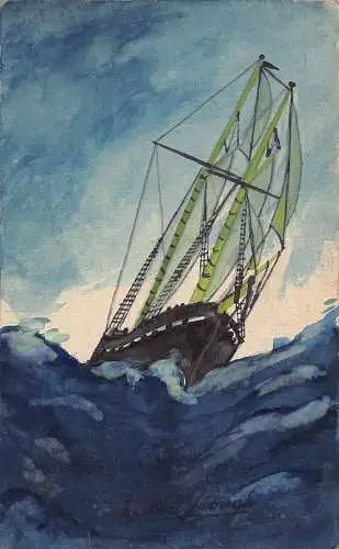 L369 Gemälde englisches Passagierschiff im Sturm auf See Wellen Vintage Postkarte