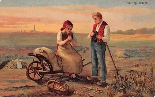 A953 England Abendgebet Bauern Kartoffeln Wagen Landwirtschaft Vintage Postkarte