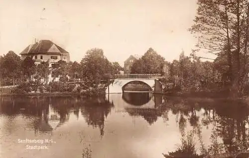 Deutschland 1925 Senftenberg NL State Park Lake Bridge Vintage Postkarte
