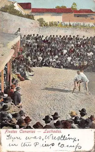 A954 Spanien 1906 Fiestas Kanarische Luchadas Männer Ringen Vintage Postkarte