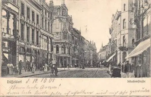 Deutschland 1905 Düsseldorf Schadowstraße Fahrradwagen Straße Oldtimer Postkarte