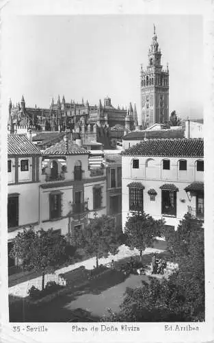 A955 Spanien 1952 Sevilla Plaza del Dona Elvira RPPC Vintage Postkarte