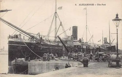 A956 Ägypten Alexandria Hafen Dampfschiff Vintage Postkarte