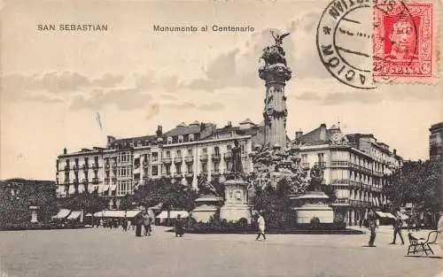 A957 Spanien 1929 San Sebastian Monumento al Centenario Vintage Postkarte