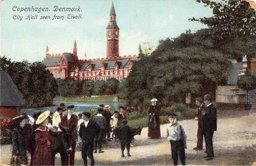 C045 Dänemark Kopenhagener Rathaus vom Tivoli aus gesehen Vintage Postkarte