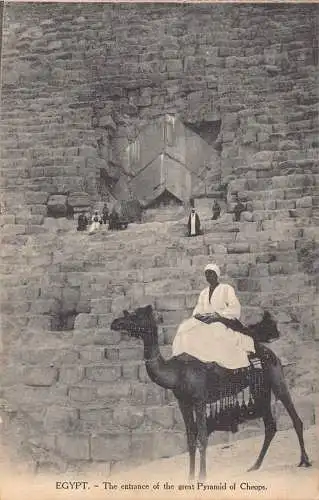 C046 Ägypten Der Eingang des großen Die Pyramide von Cheops Kamel Postkarte