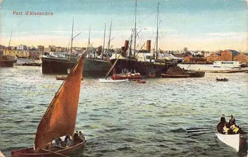 A958 Ägypten Hafen Alexandria Boote Dampfschiffe Vintage Postkarte