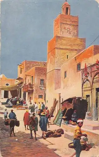 A938 Tunesien Straße Und Moschee Tunis Vintage Postkarte
