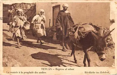 A959 Marokko 1935 Tetuan Regreso al aduar Esel Ureinwohner Vintage Postkarte