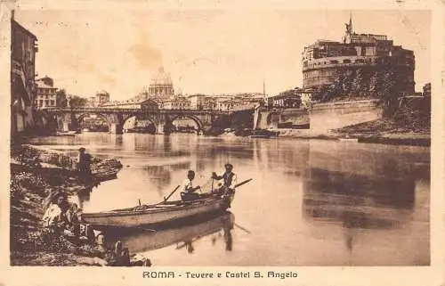 A958 Italien 1928 Roma Rom Tevere e Castel S Angelo Fischerboot Postkarte