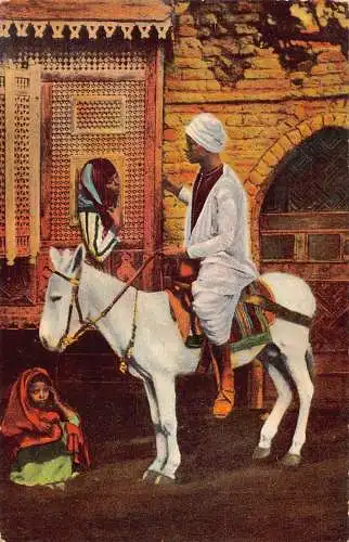 A938 Ägypten Ureinwohner Mann reitet Esel Junge ethnisch Vintage Postkarte