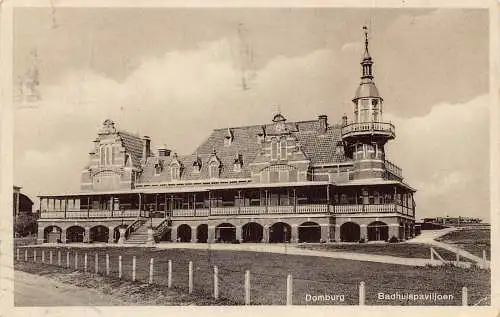 Niederlande 1938 Domburg Badhuispaviljoen Pavillon Spa Vintage Postkarte