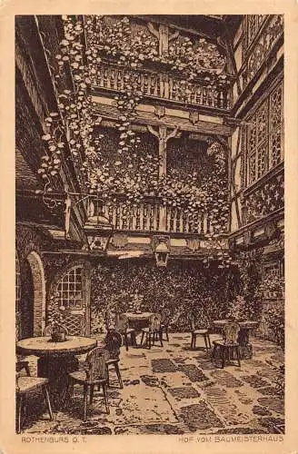 Deutschland Kunst Rothenburg o T Hof vom Baumeisterhaus Vintage Postkarte