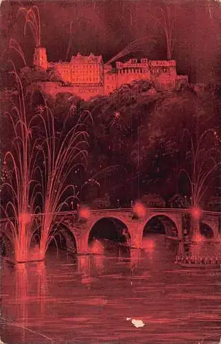 Deutschland 1922 Heidelberg Schlossbeleuchtung Schloss Feuerwerk Nacht Postkarte
