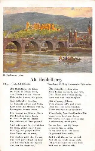 Deutschland Alt Heidelberg Gedicht Brücke Boot Kunst Vintage Postkarte