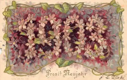 L370 Neujahrsgrüße 1902 große Blumenzahlen Vintage Postkarte