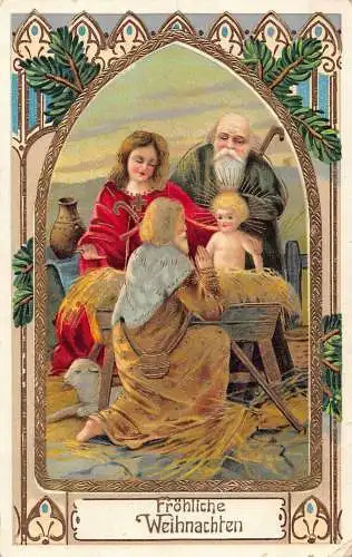 L365 Weihnachtsgrüße Heilige Familie Vintage Postkarte