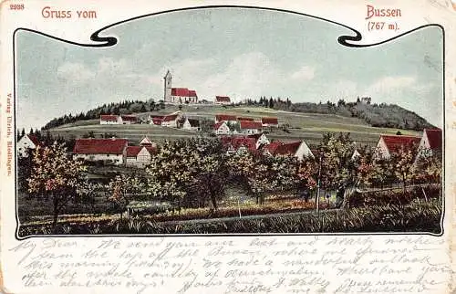 L368 Deutschland Gruss vom Bussen 767m Dorfberg Vintage Litho Postkarte