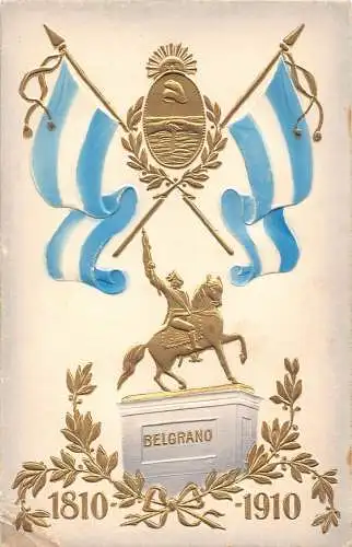 L038 Argentinien 1910 Buenos Aires Gen Belgrano Statue geprägt Vintage Postkarte