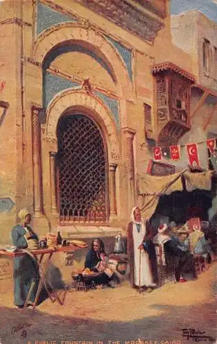 L038 Ägypten 1924 Kairo Moschee Straßenverkäufer Vintage Postkarte