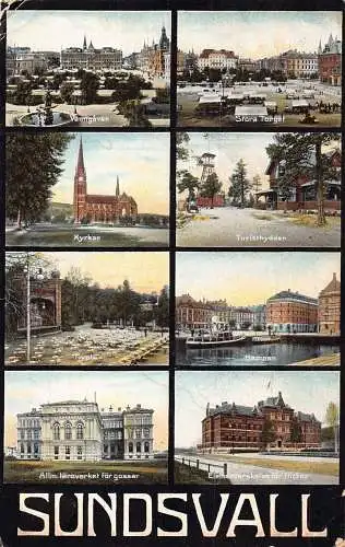 L038 Schweden 1913 Sundsvall mehrere Ansichten Vintage Postkarte