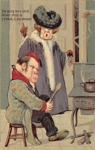 L043 Groteskes Paar Comic 1907 Humor geprägt Vintage Postkarte