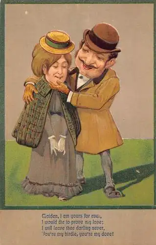 L043 Großes Kopfpaar Karikatur Comic Humor geprägt Vintage Postkarte
