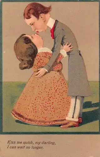 L043 Großes Kopfpaar Karikatur Küssen Comic Humor Vintage Postkarte