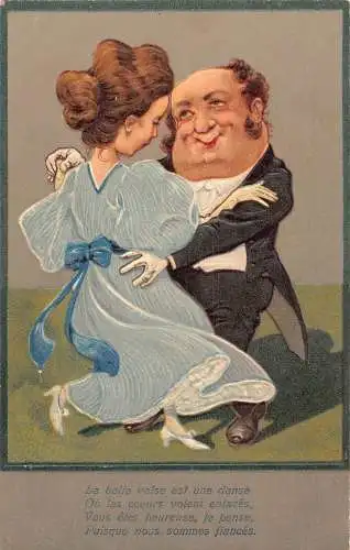 L043 Großes Kopfpaar Karikatur Tanz Comic Humor geprägt Vintage Postkarte