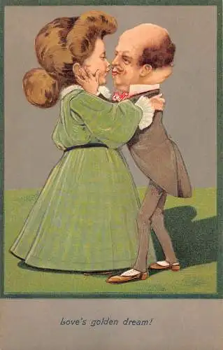 L043 Großes Kopfpaar Karikatur Comic Humor geprägt Vintage Postkarte