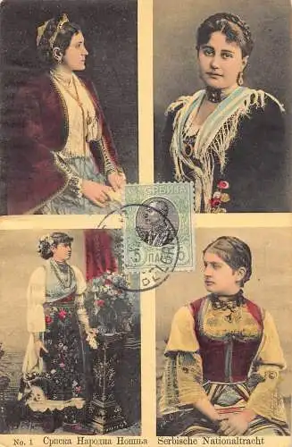 L042 Serbien 1908 Nationalkostüme Damen Vintage Postkarte