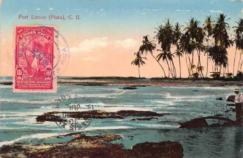L041 Costa Rica 1935 Port Limon Piuta Vintage Postkarte