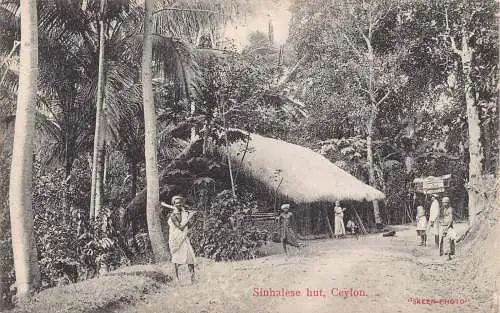 L380 Ceylon Sri Lanka Singhalese Hut Locals Bäume Vintage Postkarten