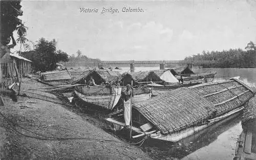 L380 Ceylon Sri Lanka Victoria Bridge Colombo gedeckte Boote Kanu Postkarten