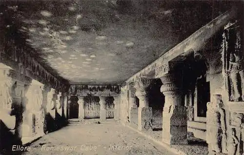L381 Indien Ellora Rameswar Höhle Innenraum Säulen Vintage Postkarte