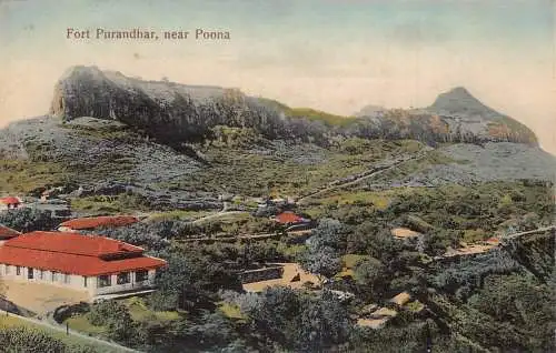 L381 Indien Fort Purandhar bei Poona Panoramablick Vintage Postkarte