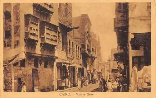 L383 Ägypten Kairo Mousky Street Geschäfte Vintage Postkarte