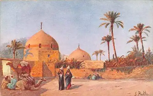 L383 Ägypten Kairo Szene Frau trägt Kamele Gemälde signiert S Zutto Postkarte