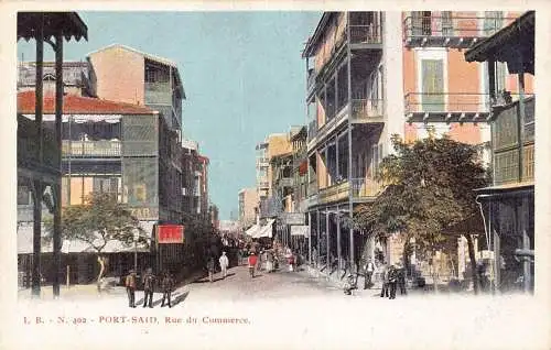 L382 Ägypten Port Said Rue du Commerce Straßengeschäfte Bazar Vintage Postkarte