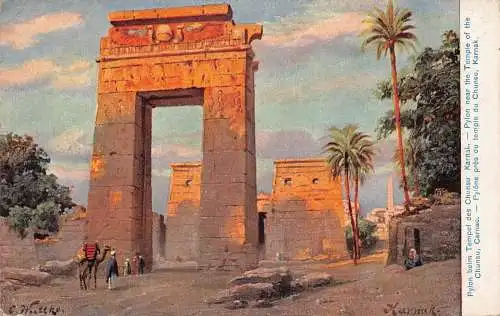 L383 Ägypten Karnak Der Pylon beim Tempel des Chunsu Carnac signierte Postkarte