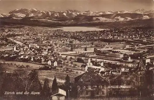 A962 Schweiz Zuerich und die Alpen Vintage Postkarte