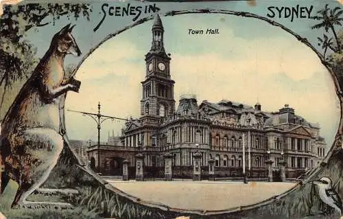 A963 Australien 1912 Szenen im Rathaus von Sydney Känguru Passepartout Postkarte