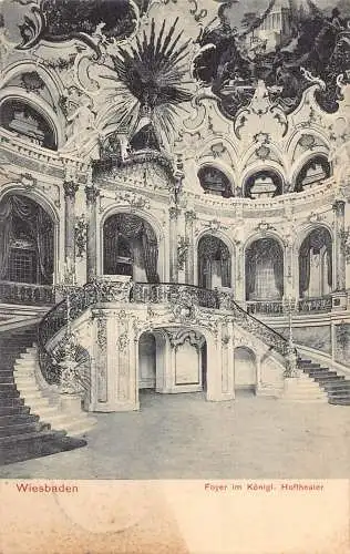 Deutschland 1906 Wiesbaden Foyer im Königl Hoftheater Theater Vintage Postkarte