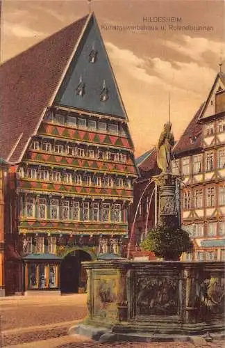 Deutschland Hildesheim Kunstgewerbehaus Rolandbrunnen Brunnen Vintage Postkarte
