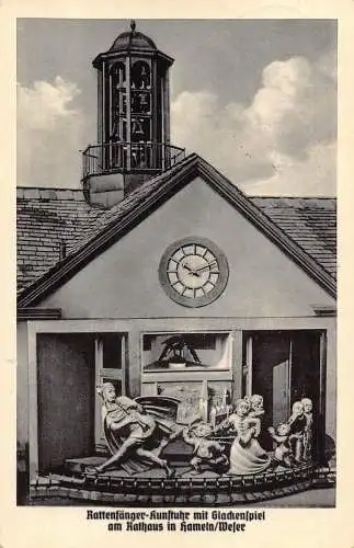 Deutschland Mechanische Uhr Familie Rathaus in Hameln Weser Vintage Postkarte