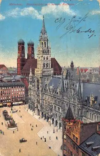Deutschland 1911 München Marienplatz mit neuem Rathaus Rathaus Postkarte
