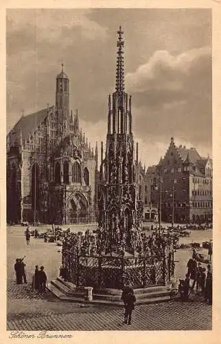 Deutschland Nürnberg Schöner Brunnen Brunnen Vintage Postkarte