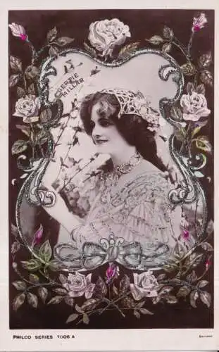 A964 Neuheit Glitzer britische Schauspielerin Gertie Millar Rosen Passepartout Postkarte